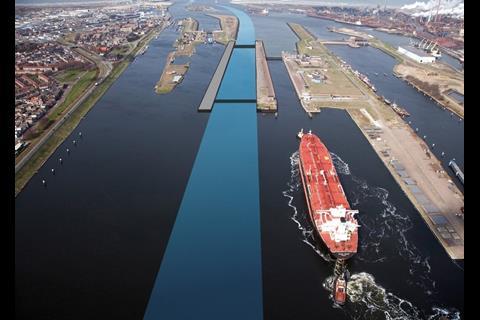 The existing lock with the new lock area superimposed in blue